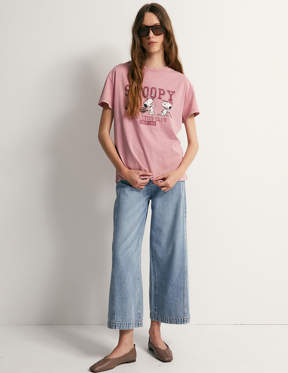 Playera manga corta Snoopy cuello redondo mujer