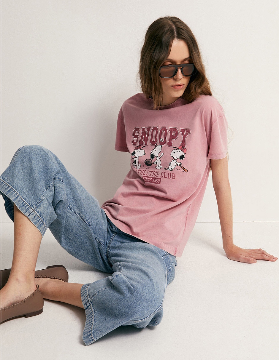 Playera manga corta Snoopy cuello redondo mujer