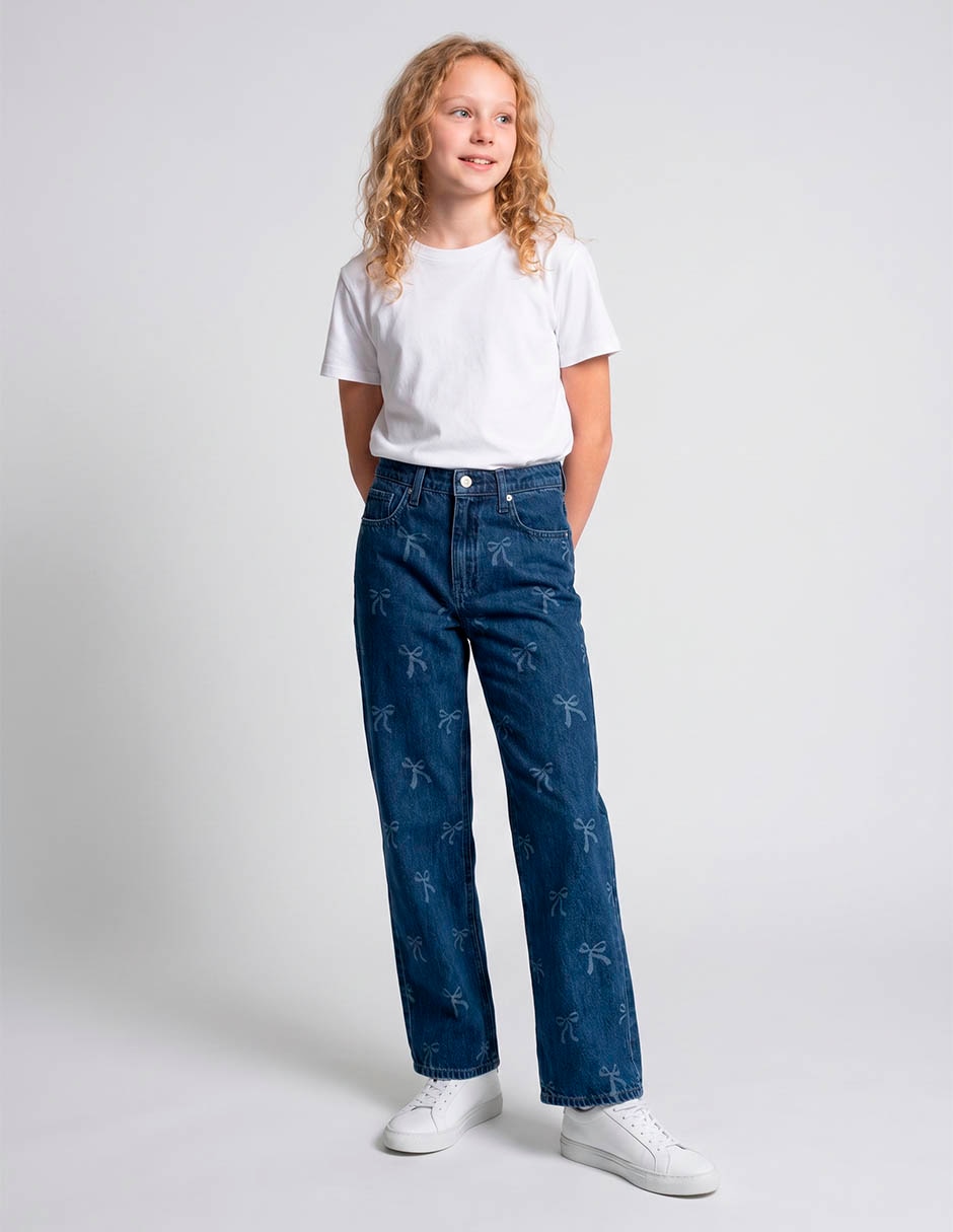 Jeans wide leg deslavado para niña Jeans wide leg deslavado para niña