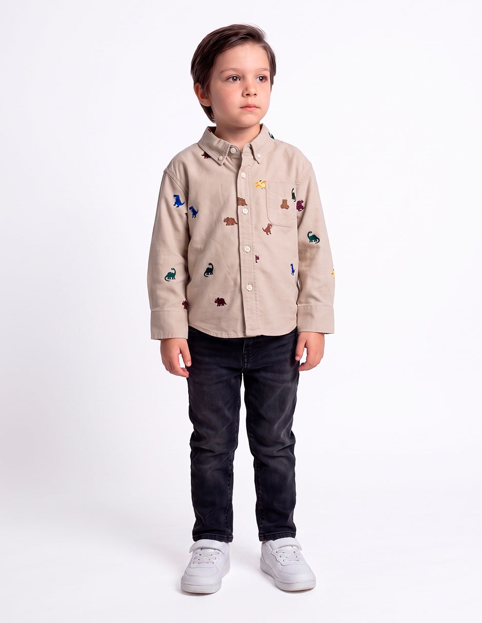 Camisa casual de algodón manga larga para niño Camisa casual de algodón manga larga para niño