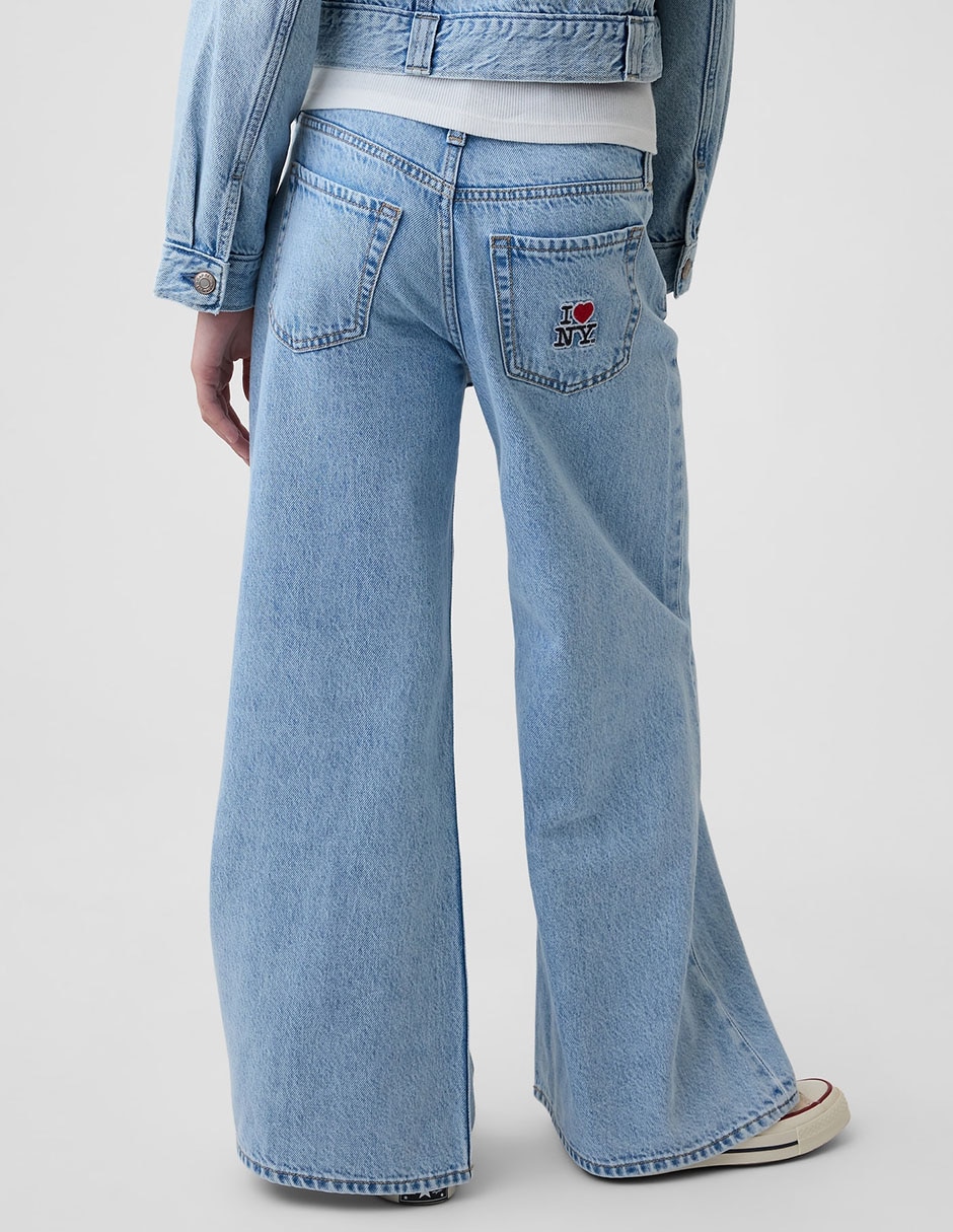 Jeans wide leg lavado claro para niña 4