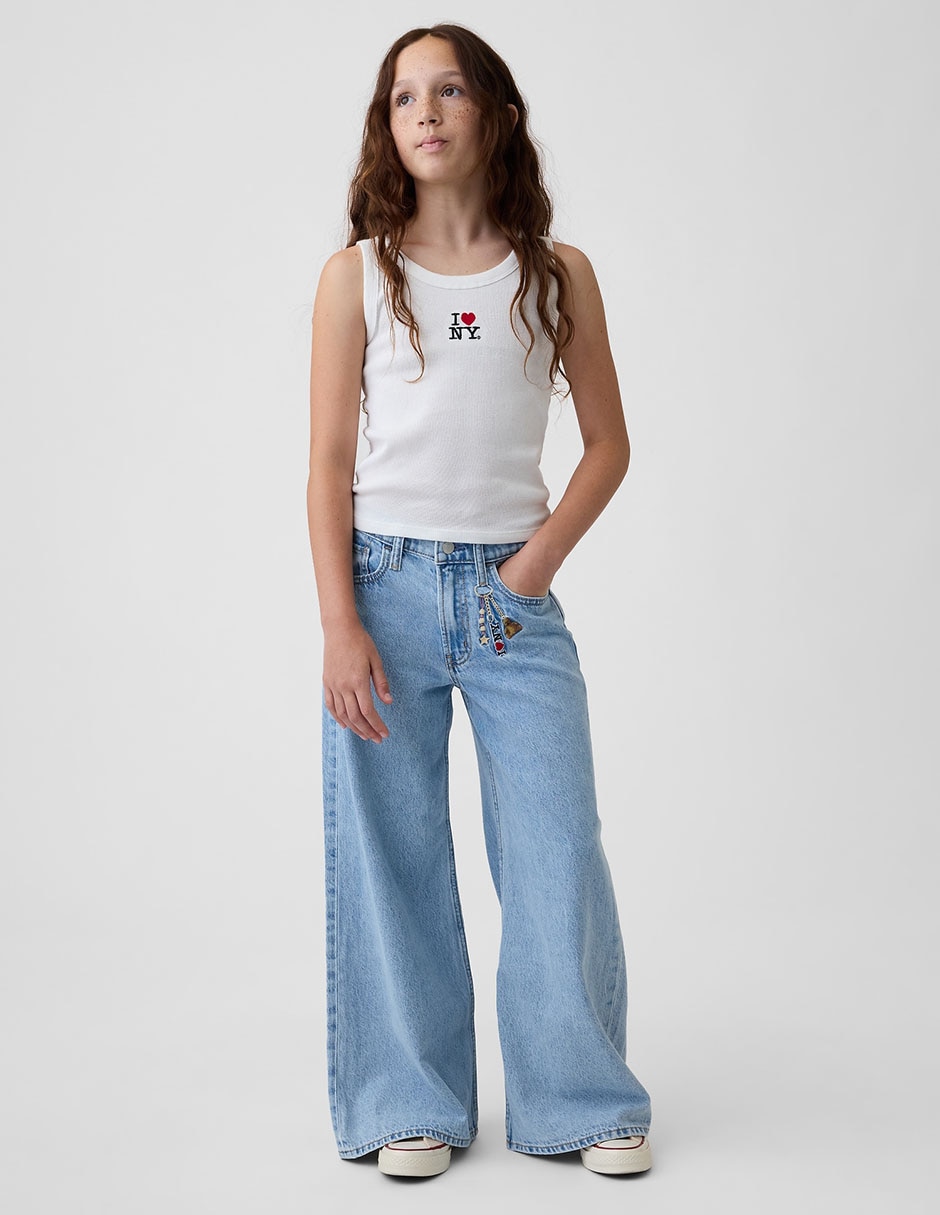 Jeans wide leg lavado claro para niña 2