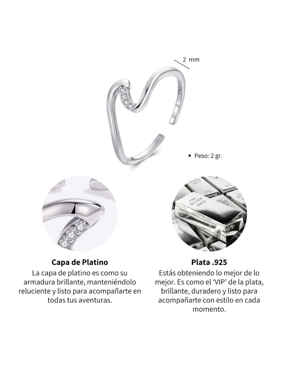 De ondulada chulada nature p 925 de plata circonita pavé
