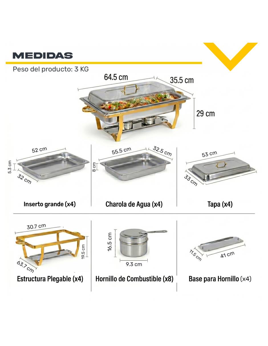 Chafer bufetera de acero inoxidable 4 compartimentos 3