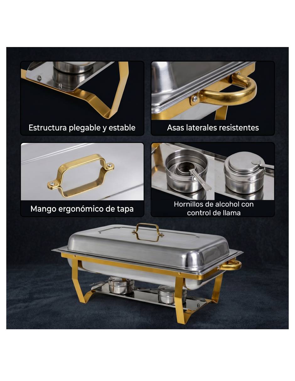 Chafer bufetera de acero inoxidable 4 compartimentos 8