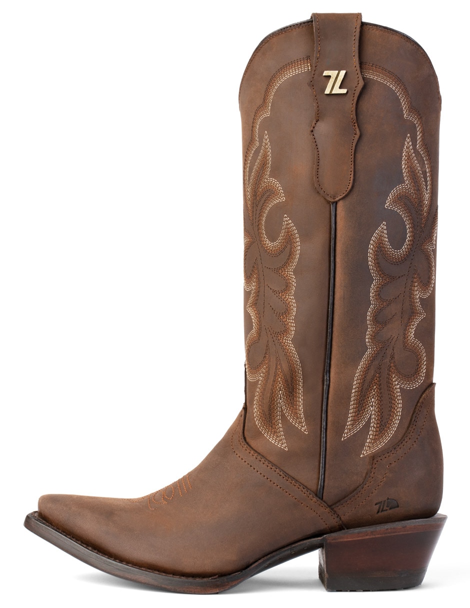 Bota cowboy abajo de la rodilla de piel para mujer