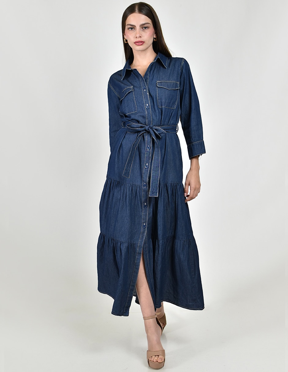 Vestido camisero largo casual Roman Fashion para mujer