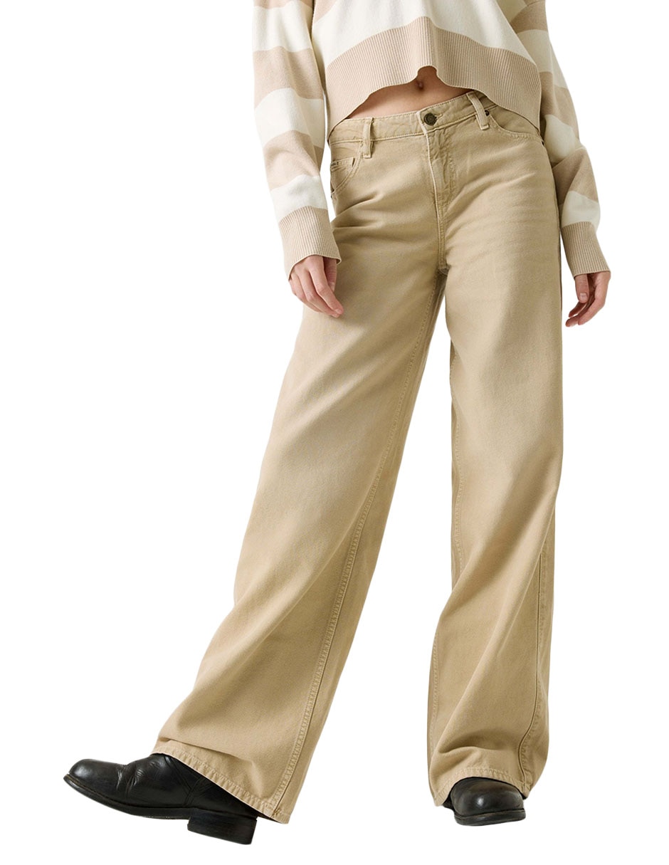 Jeans regular wide leg g11 corte cintura alta para mujer