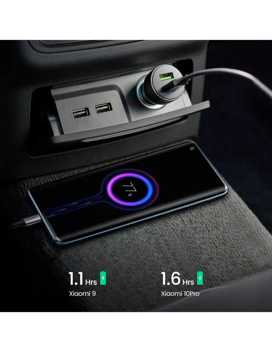 Cargador auto Ugreen 0144 36w Dual Usb-a Qc 3.0 Aluminio USB tipo A 35 W
