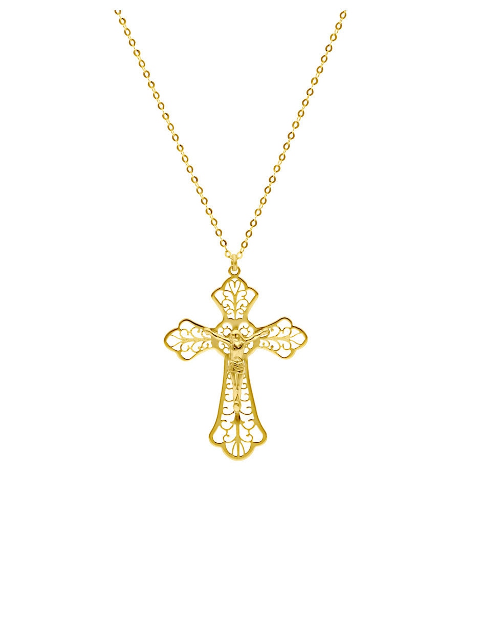 Collar con dije de cruz Bizzarro de cruz de oro amarillo 14 K