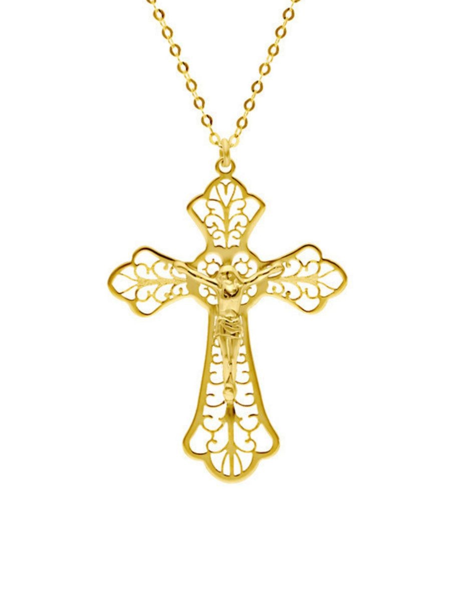 Collar con dije de cruz Bizzarro de cruz de oro amarillo 14 K 2