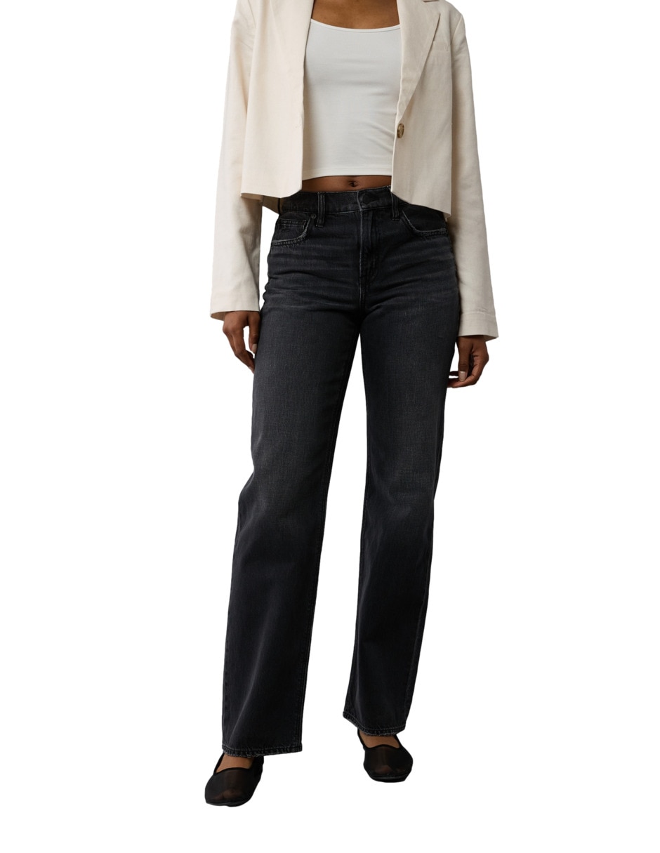 Jeans straight media cintura para mujer