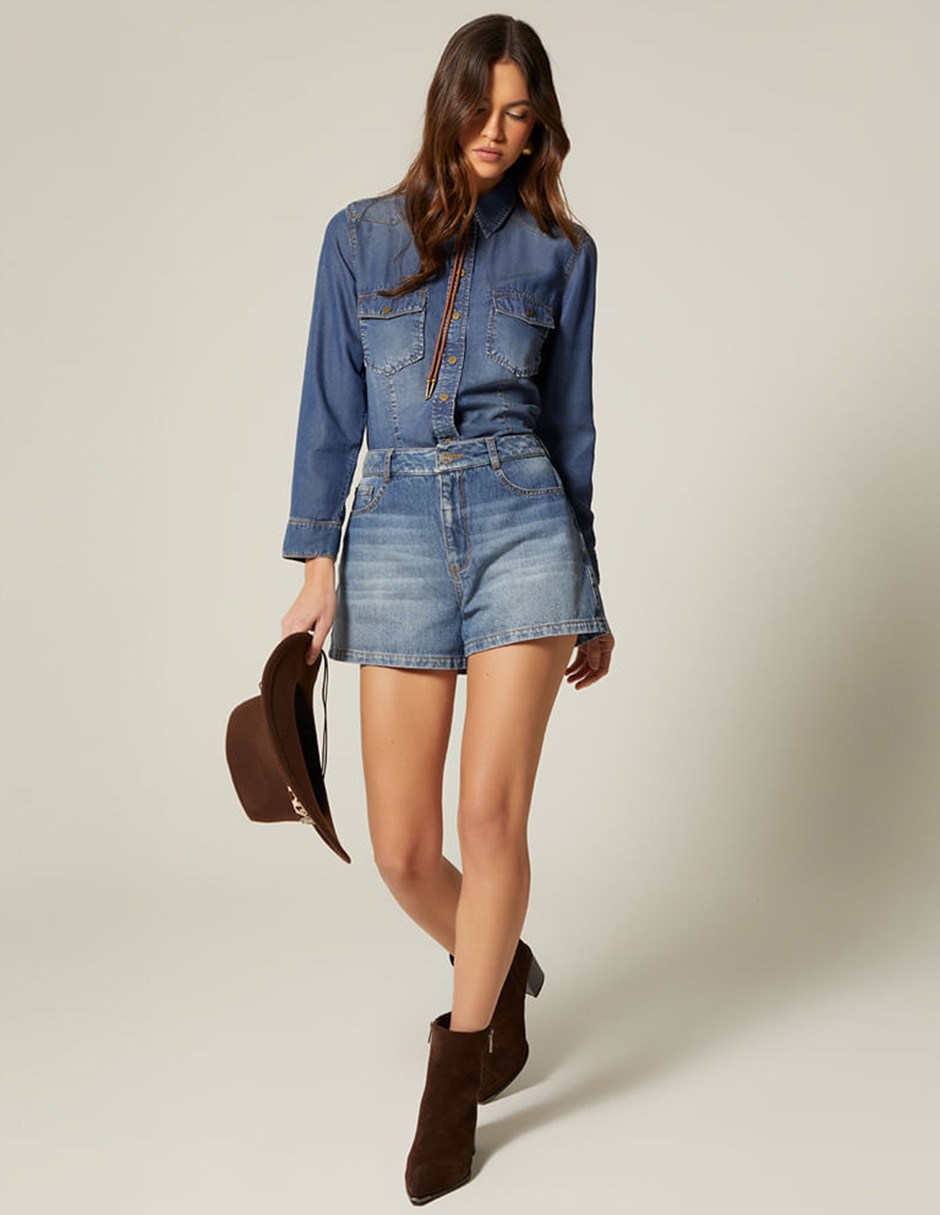 Short a manoukian de mezclilla para mujer