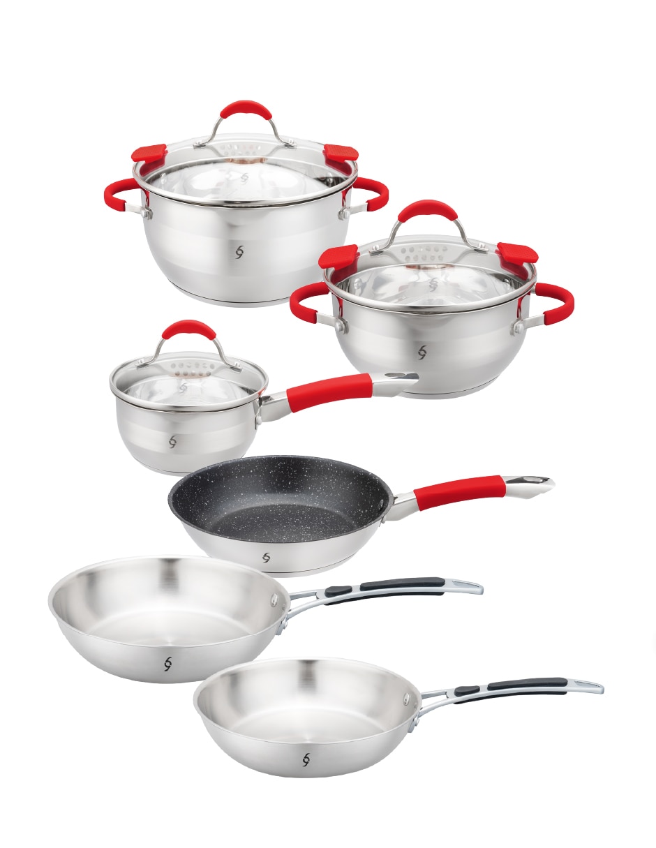 Batería de cocina BCPS07-BFPS02 de acero inoxidable antiadherente Titanio 9 piezas Batería de cocina BCPS07-BFPS02 de acero inoxidable antiadherente Titanio 9 piezas