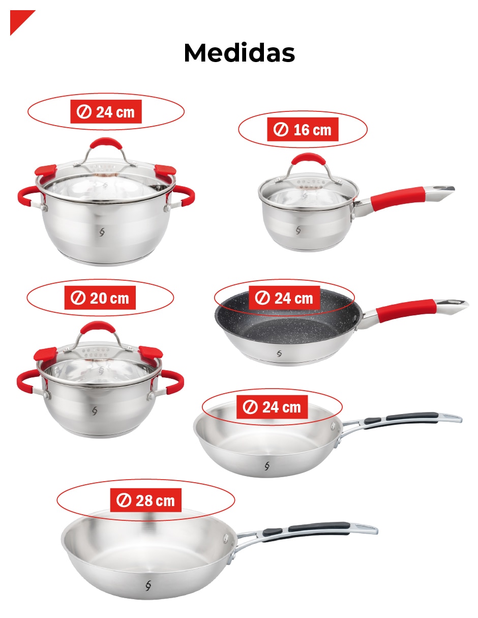 Batería de cocina Bogner BCPS07-BFPS02 de acero inoxidable antiadherente Titanio 9 piezas