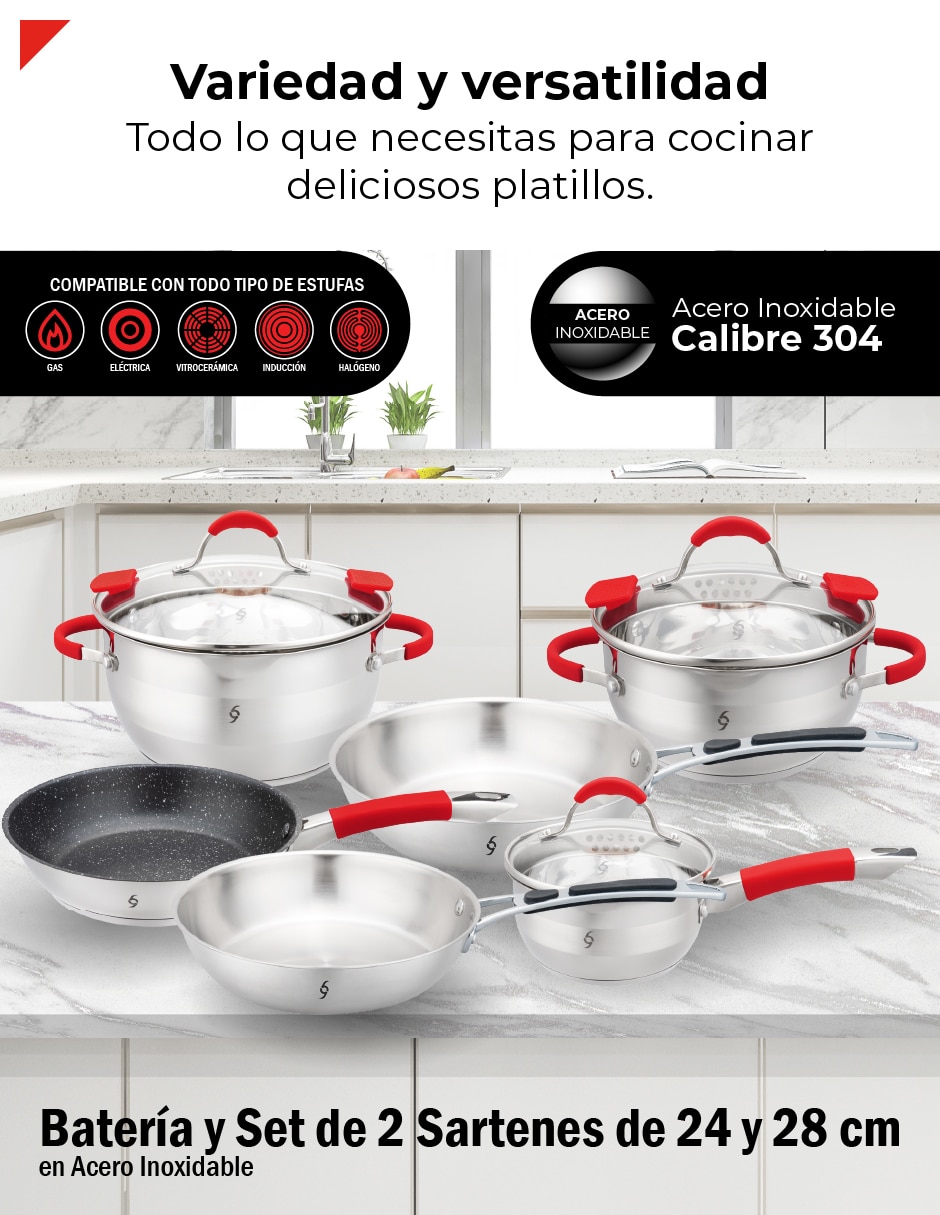 Batería de cocina Bogner BCPS07-BFPS02 de acero inoxidable antiadherente Titanio 9 piezas