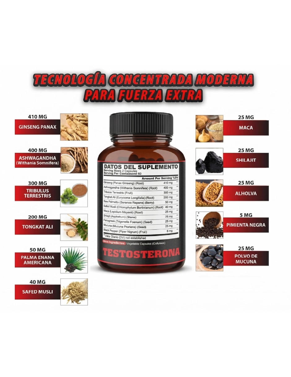 Testosterona 11 en 1 Fuerza Y Energía Masculina AGOBI de 120 cápsulas