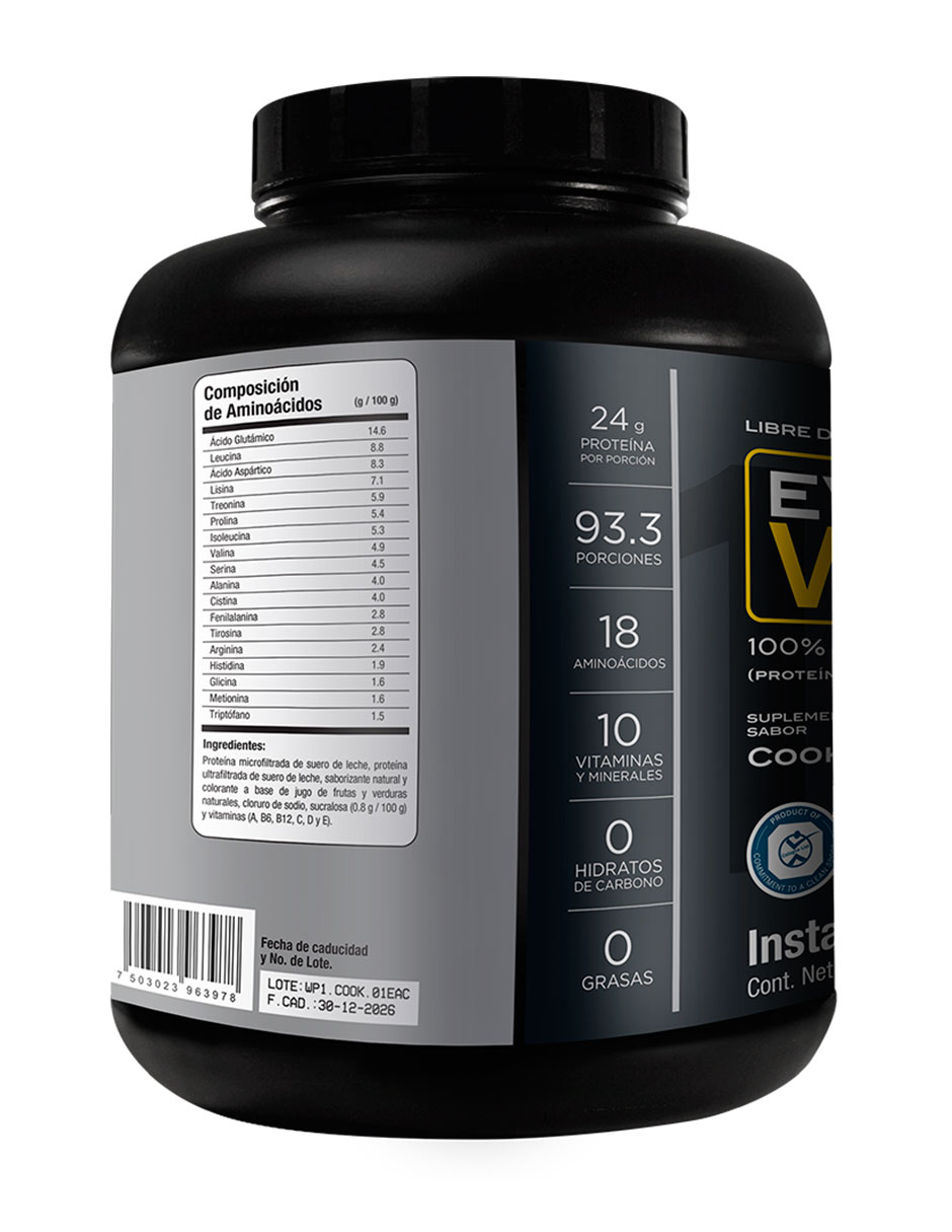 Proteína Evolution WP100 Cookies Evolution Nutraceutical Company sabor Galleta de 2.8 Kg