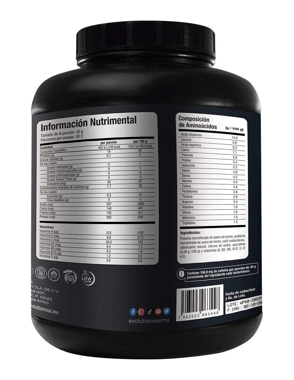 Proteína Evolution WP60 con proteína sabor frapuccino de 2.8 Kg 3