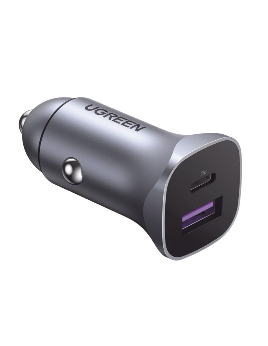 Cargador auto 30W USB C carga rápida USB + USB tipo C 30 W