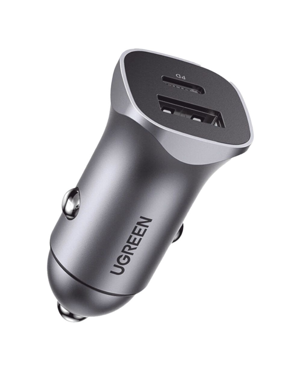 Cargador auto ABS 30W USB C carga rápida USB + USB tipo C 30 W