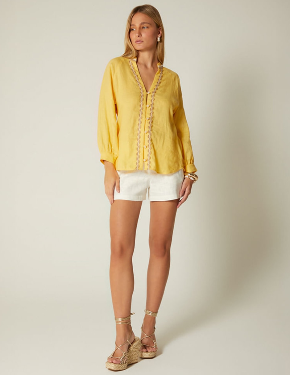 Short studio f de algodón y lino para mujer