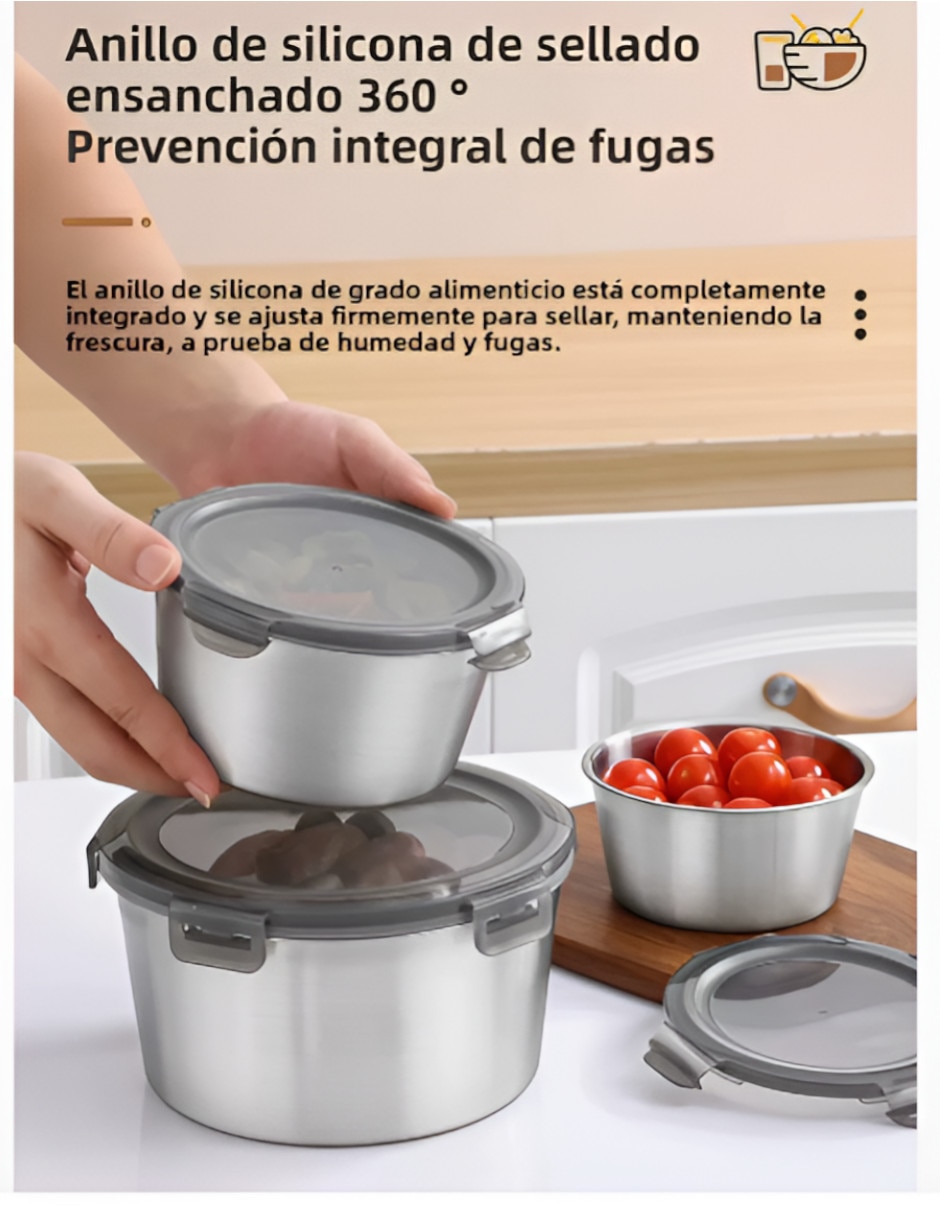 Kit de contenedores de acero inoxidable 5 piezas 2