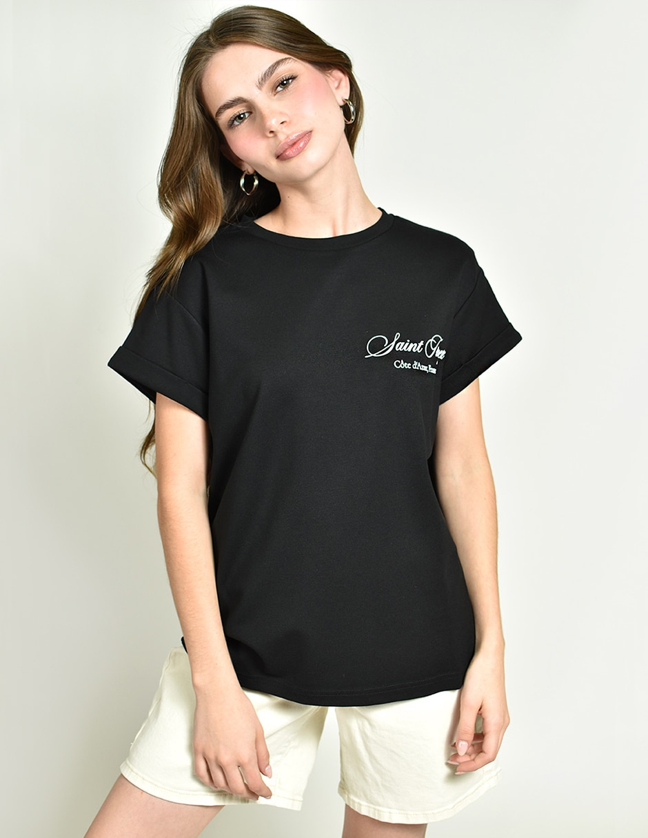 Playera manga corta cuello redondo para mujer