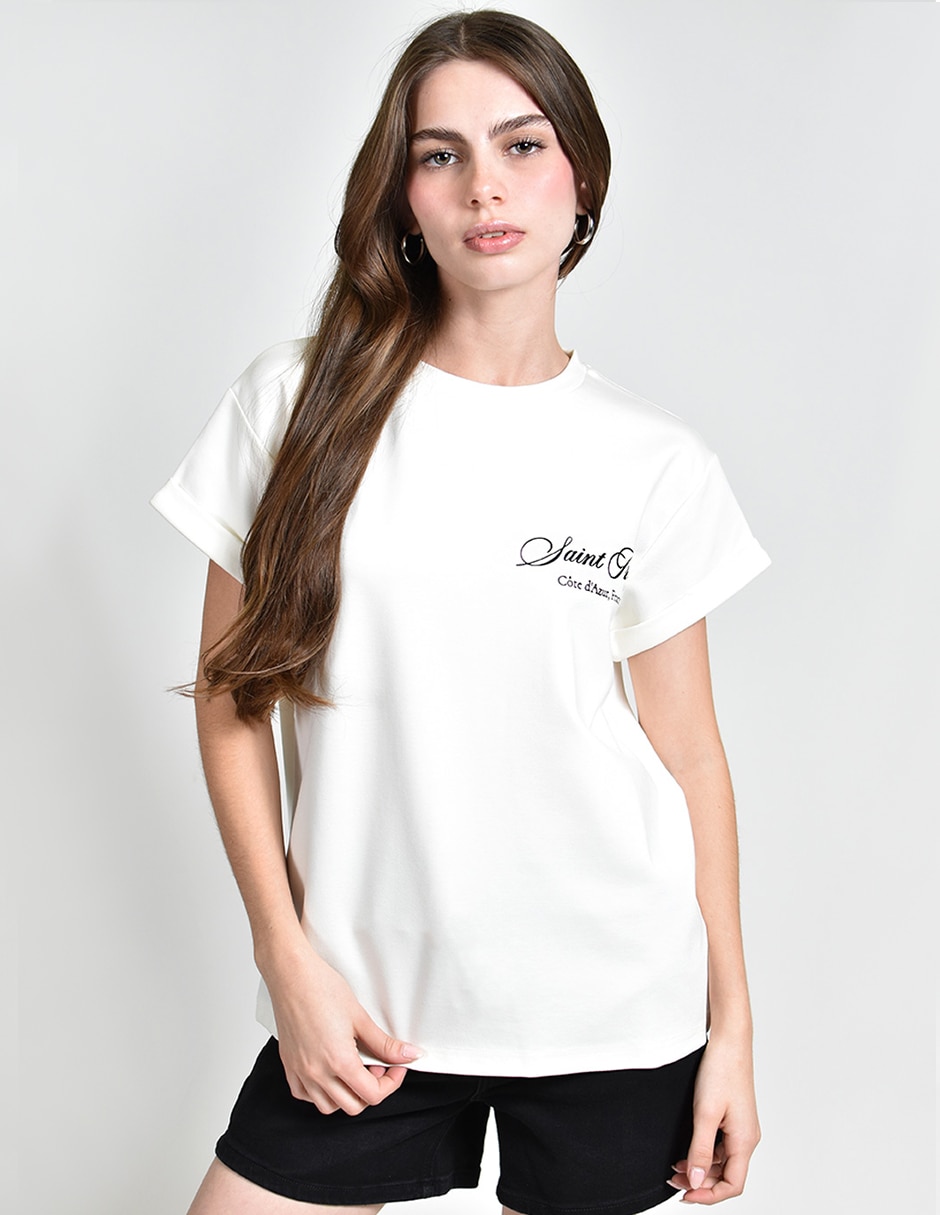 Playera manga corta cuello redondo para mujer