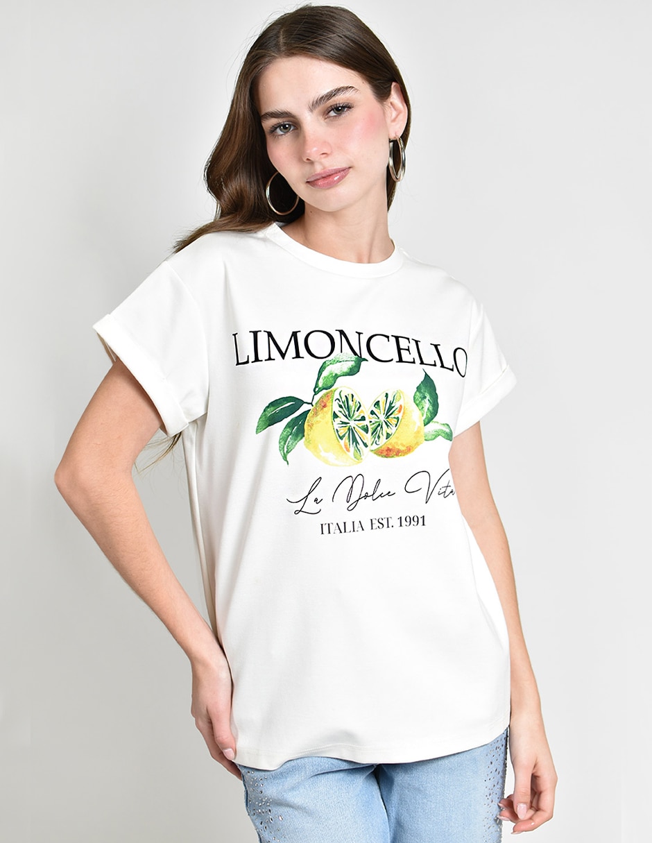 Playera manga corta cuello redondo para mujer