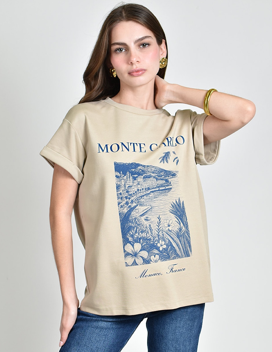 Playera manga corta cuello redondo para mujer