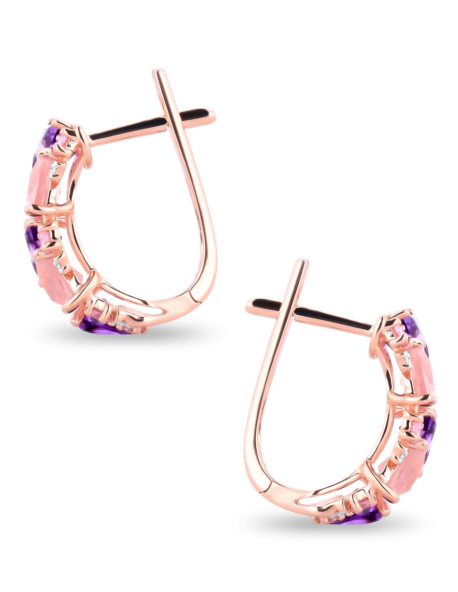 Aretes cortos de oro rosa 14 K con acabado brillante diamante 5