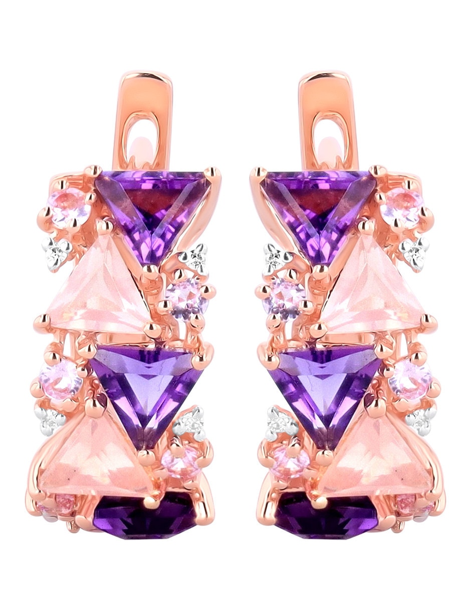 Aretes cortos de oro rosa 14 K con acabado brillante diamante Aretes cortos de oro rosa 14 K con acabado brillante diamante
