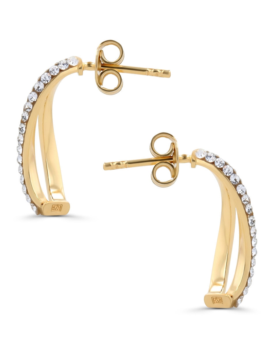 Aretes cortos de Joyerias Bizzarro de oro rosa 10 K con acabado brillante zirconia