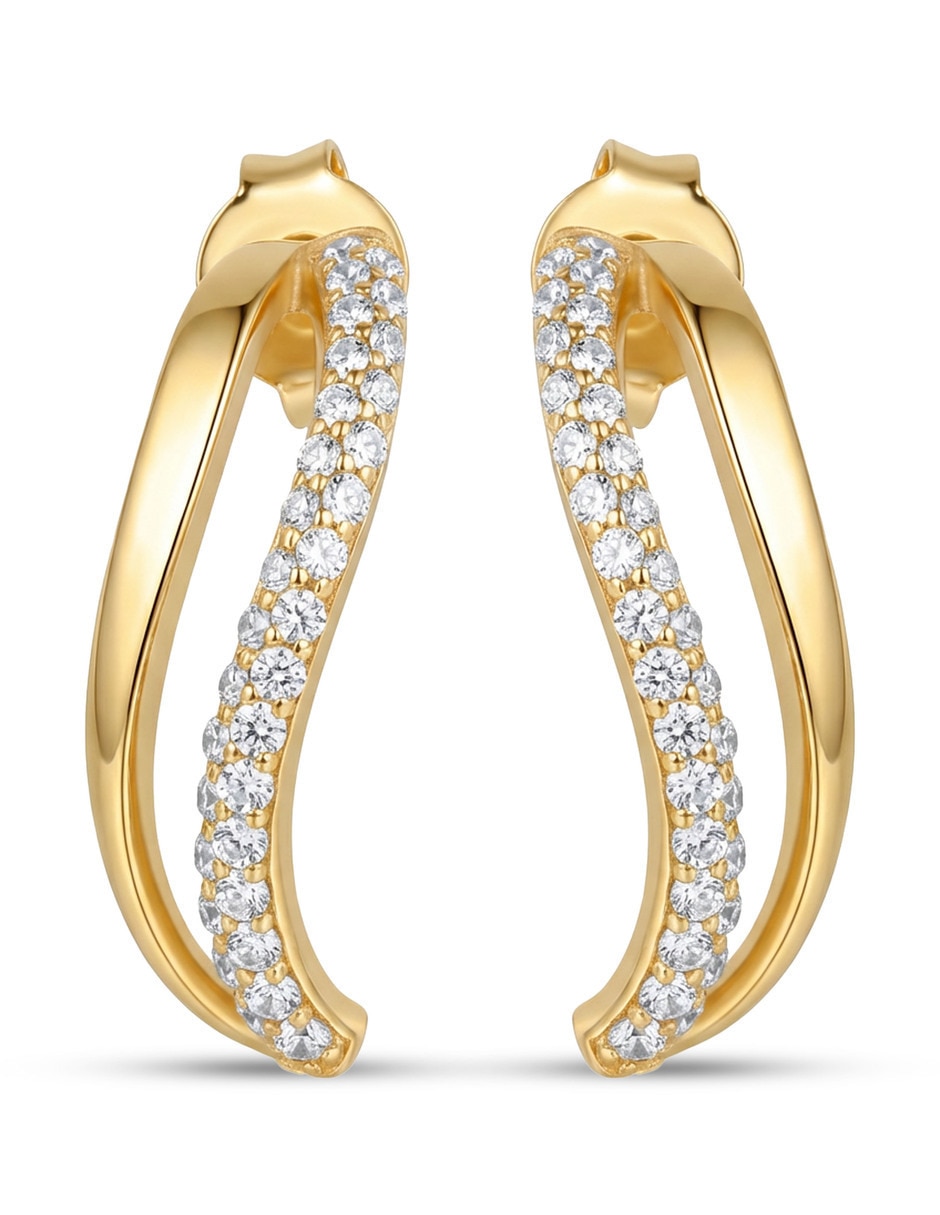 Aretes cortos de de oro rosa 10 K con acabado brillante zirconia