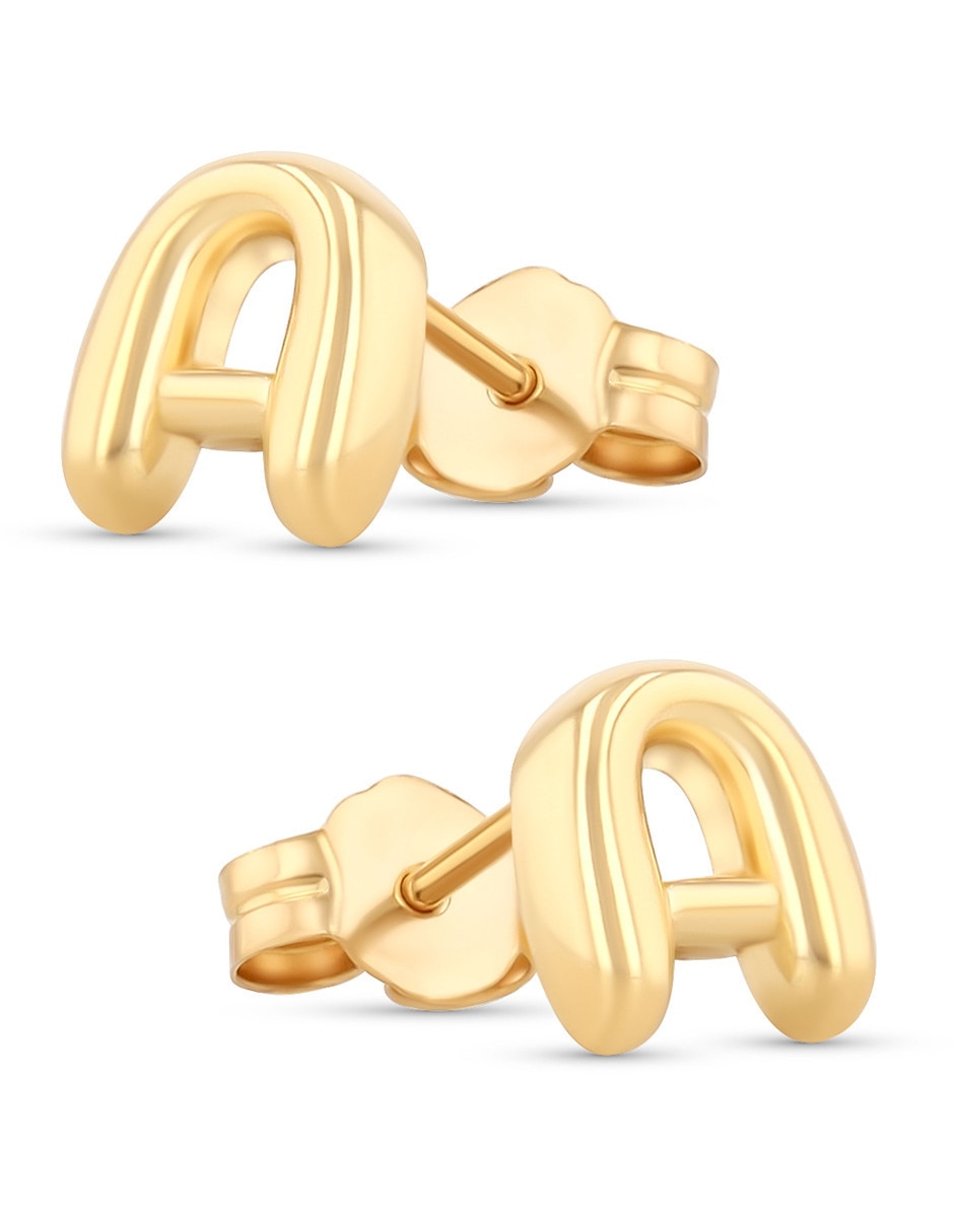 Aretes cortos de letra A de oro 10 K con acabado brillante 4