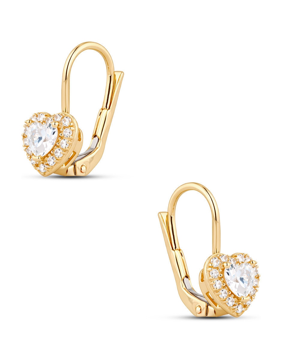 Aretes cortos de corazón Joyerias Bizzarro de oro 14 K con acabado brillante zirconia