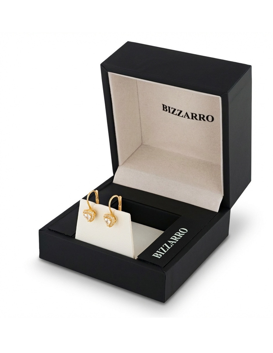 Aretes cortos de corazón Joyerias Bizzarro de oro 14 K con acabado brillante zirconia