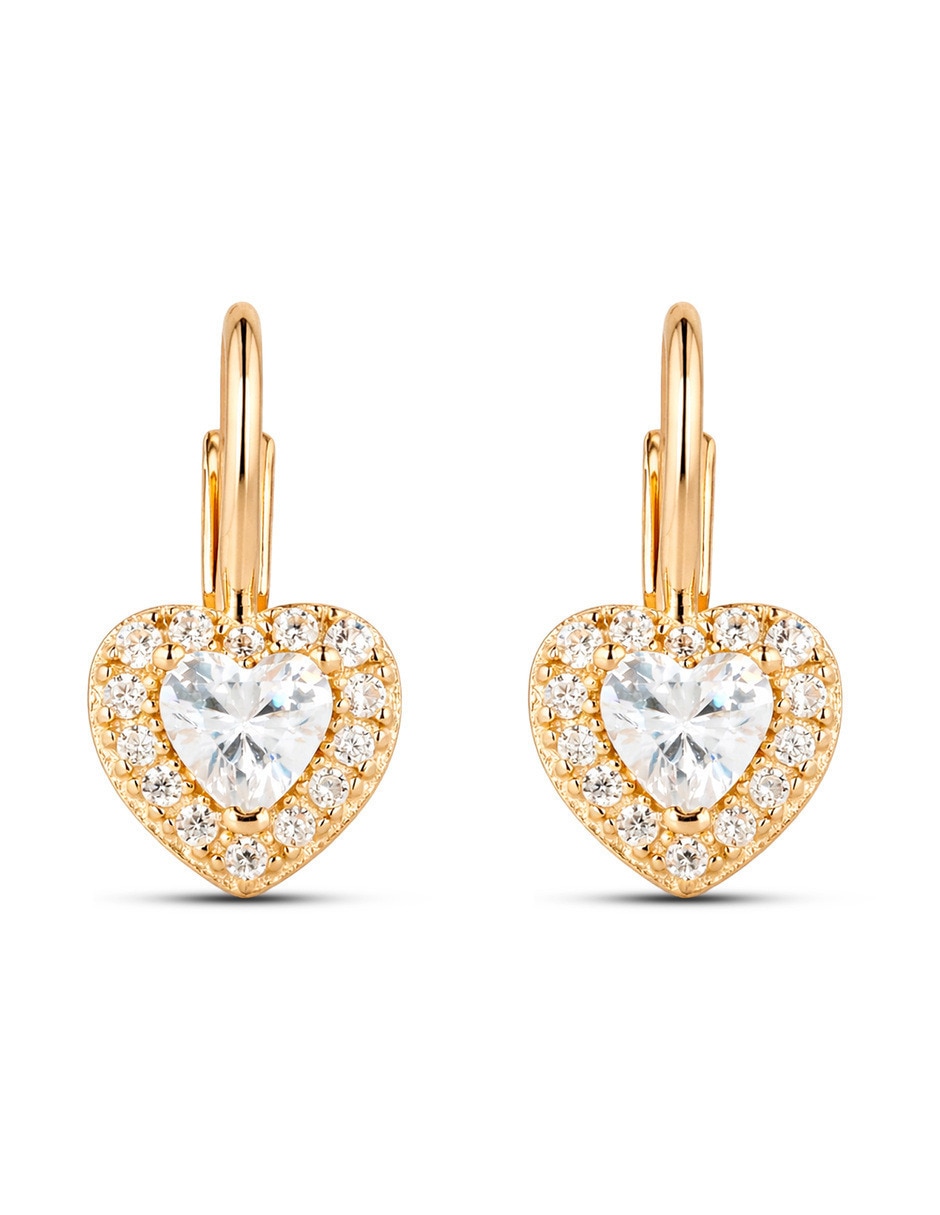 Aretes cortos de corazón Joyerias Bizzarro de oro 14 K con acabado brillante zirconia