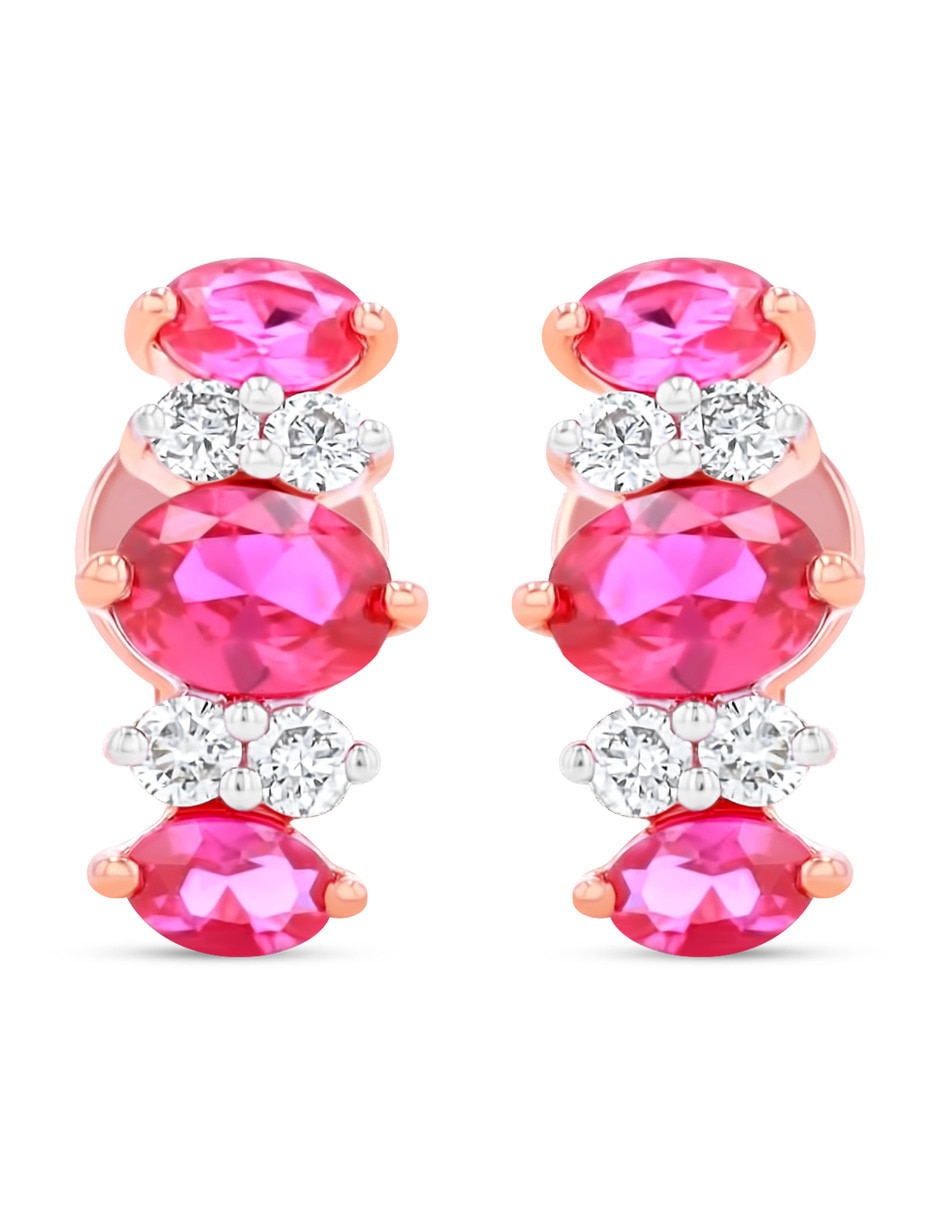 Corto ovalada taza de oro rosa 14 k con acabado brillante diamante
