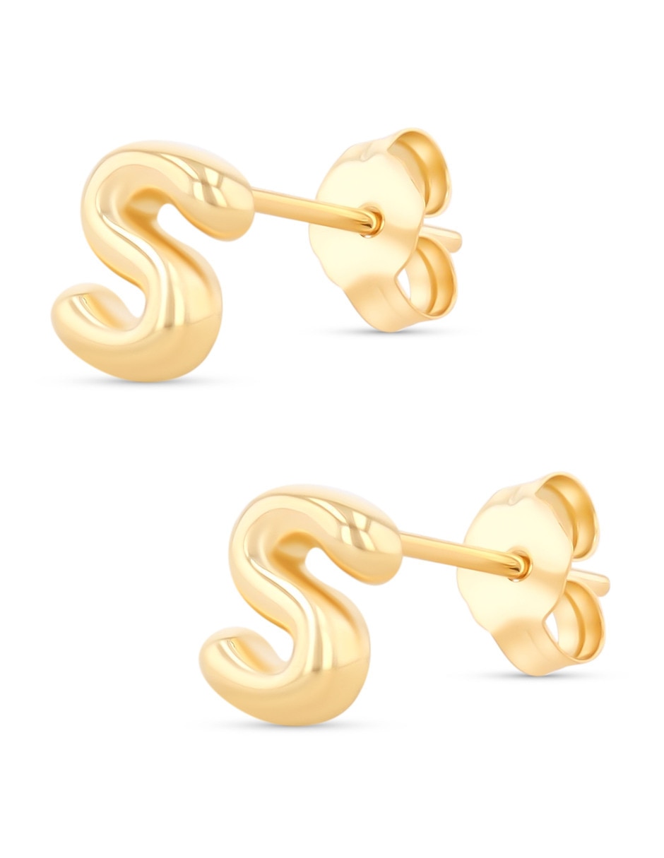 Aretes cortos de Letra S de oro rosa 10 K con acabado brillante 3