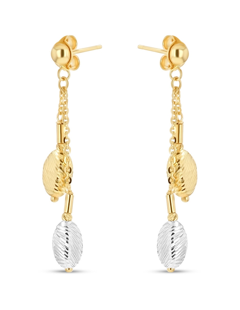 Aretes largos de Eslabones de oro rosa 14 K con acabado brillante 4