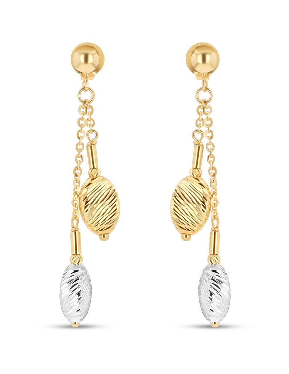 Aretes largos de Eslabones de oro rosa 14 K con acabado brillante