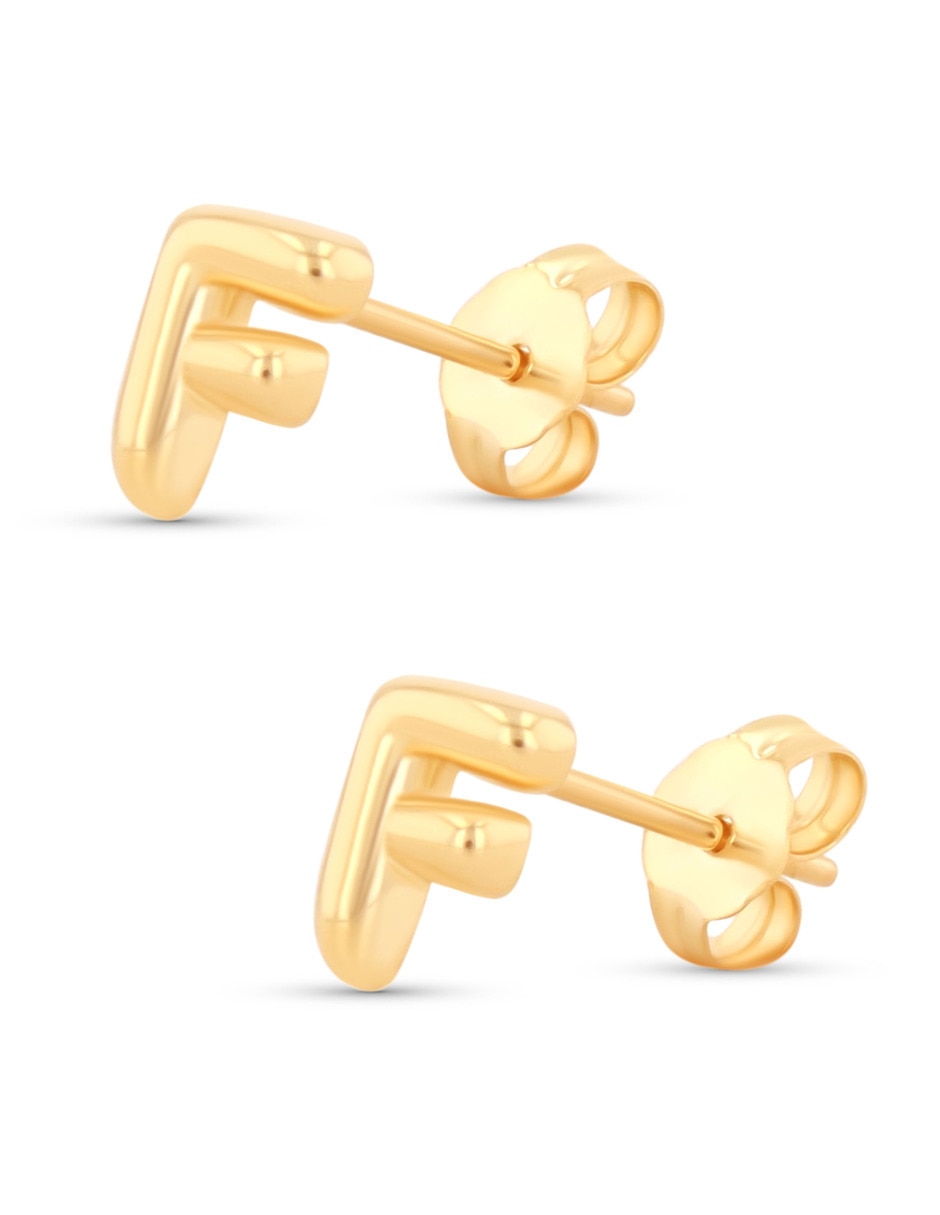 Aretes cortos de Letra F de oro rosa 10 K con acabado brillante 4