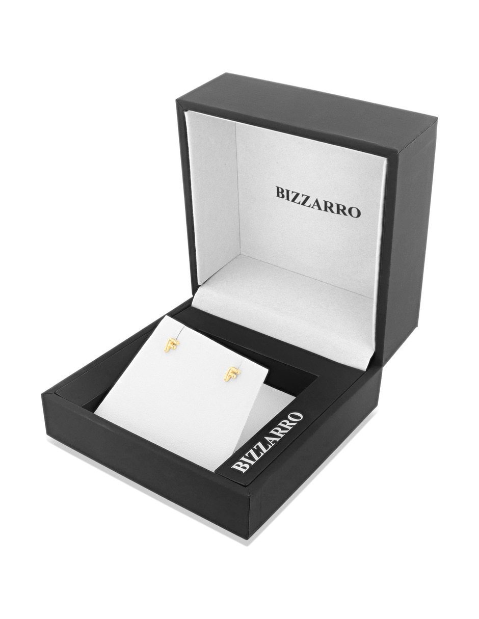 Aretes cortos de Letra F Joyerias Bizzarro de oro rosa 10 K con acabado brillante