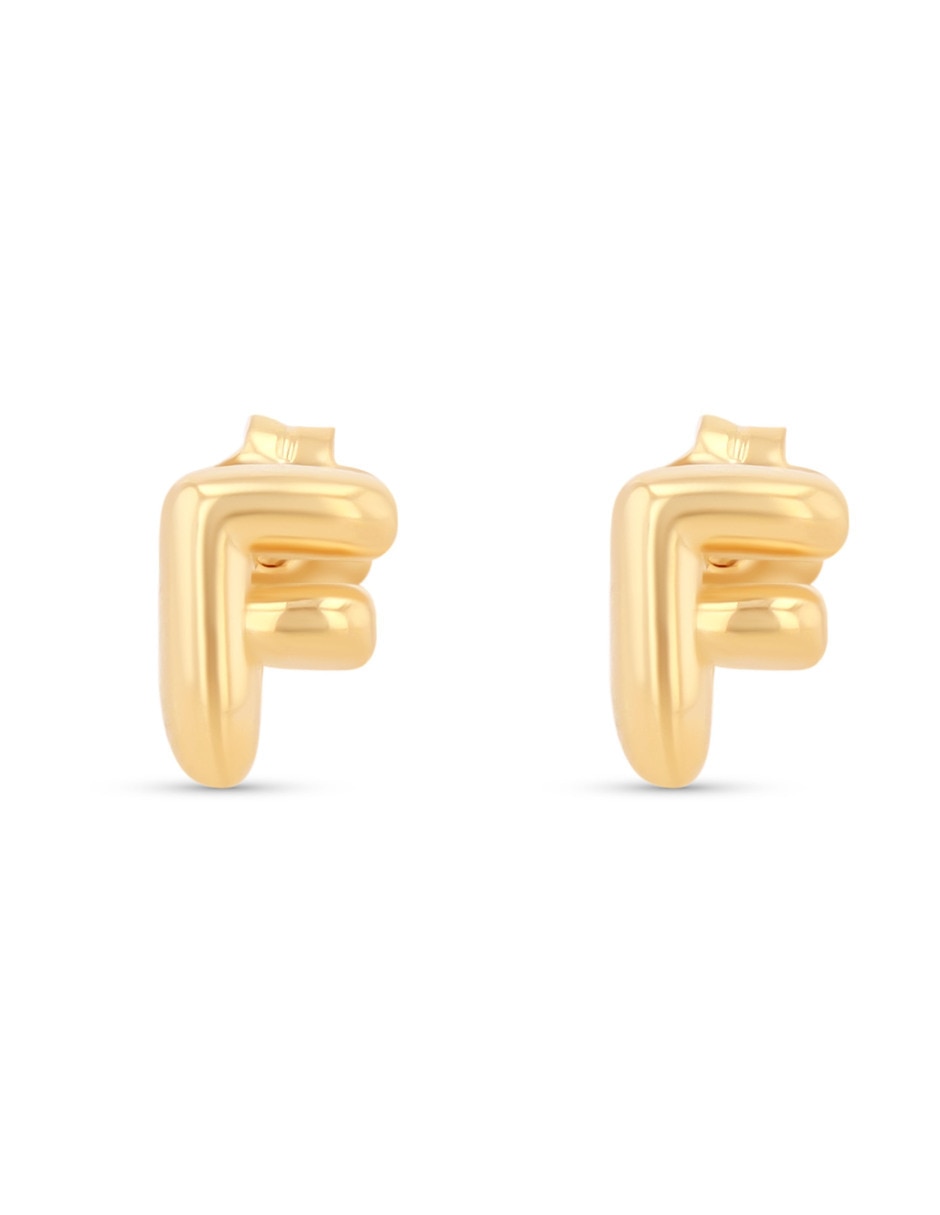 Aretes cortos de Letra F de oro rosa 10 K con acabado brillante Aretes cortos de Letra F de oro rosa 10 K con acabado brillante