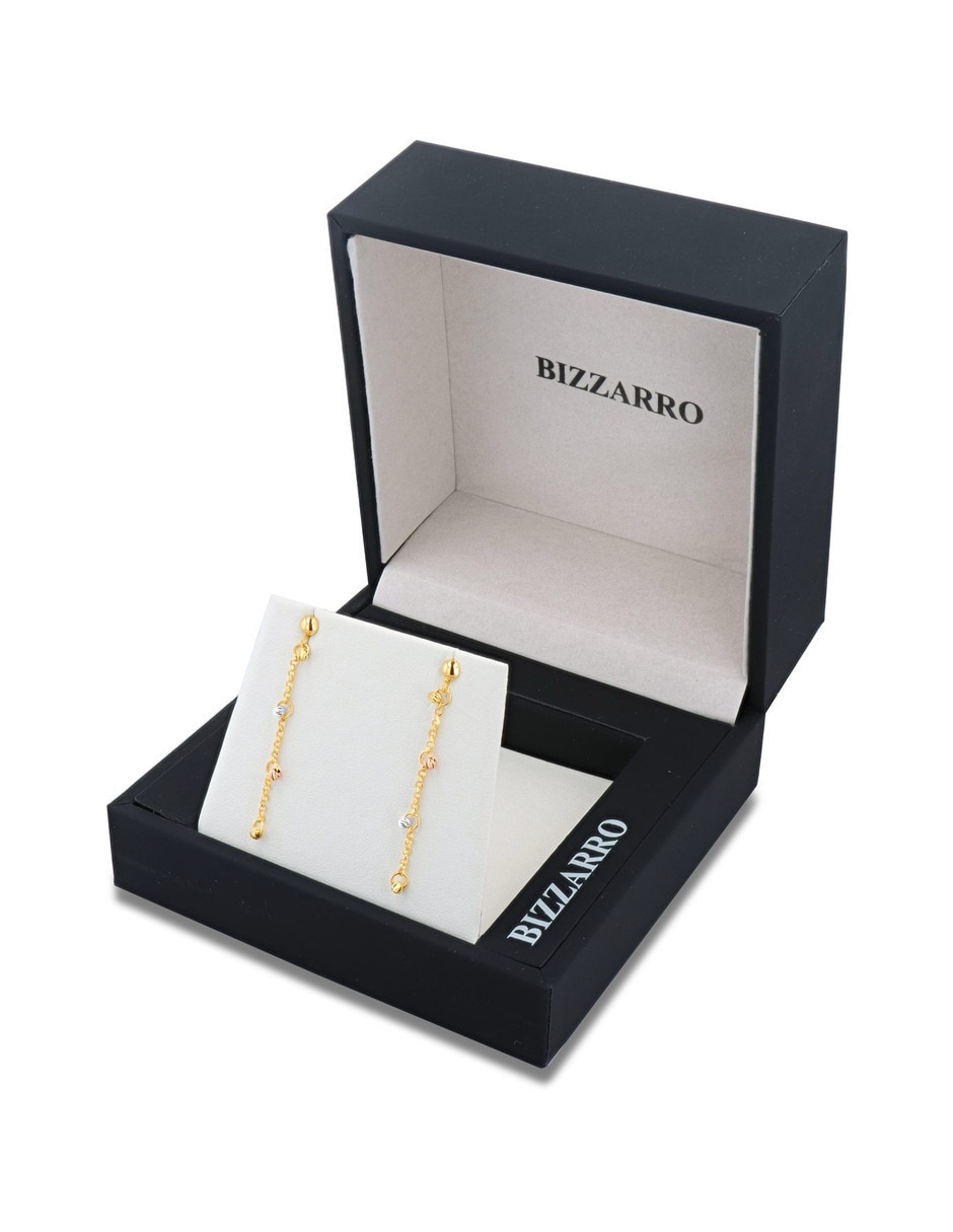 Aretes largos de eslabones de oro rosa 14 k con acabado brillante 3