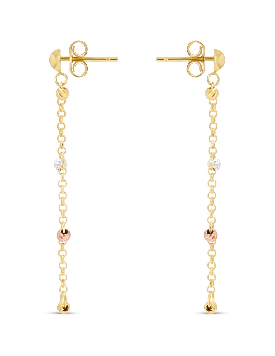 Aretes largos de eslabones de oro rosa 14 k con acabado brillante 2