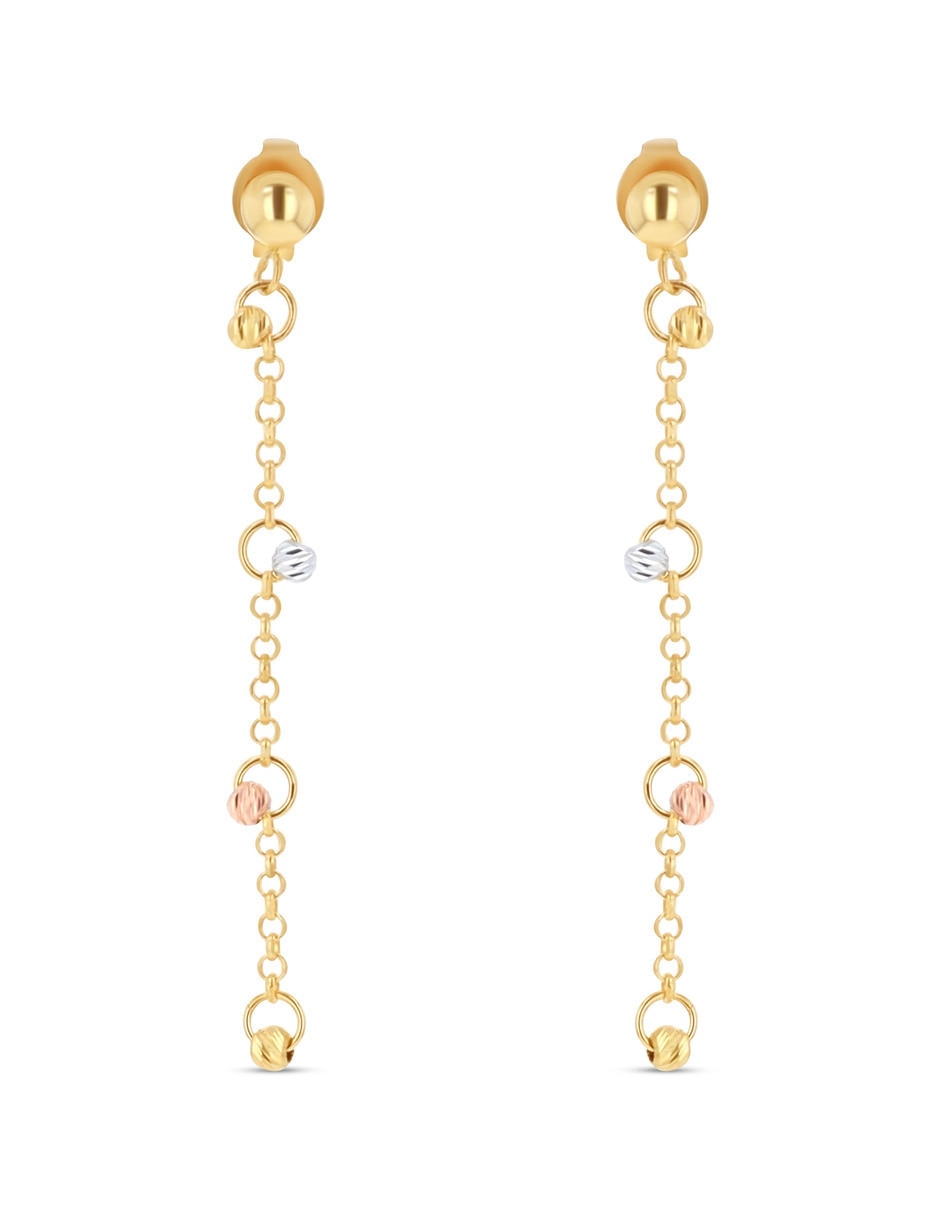 Aretes largos de eslabones de oro rosa 14 k con acabado brillante Aretes largos de eslabones de oro rosa 14 k con acabado brillante