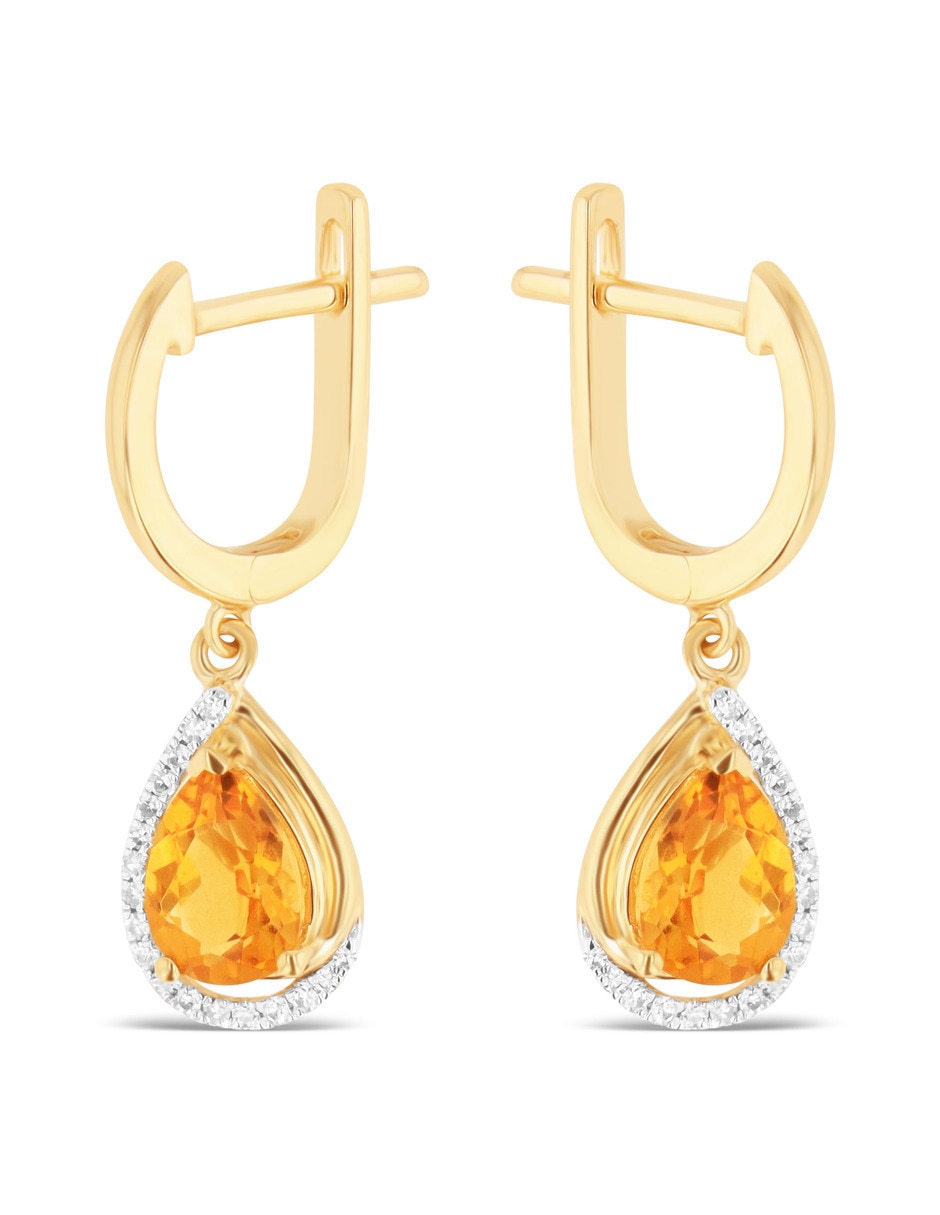 Aretes cortos de gota oro 14 K con acabado brillante diamante 3